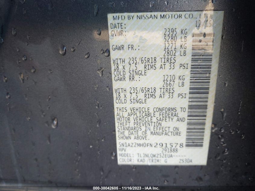 2015 NISSAN MURANO SV - 5N1AZ2MH0FN291578