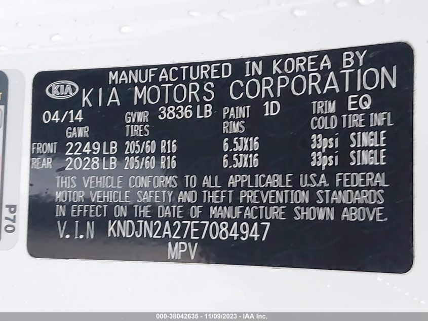 2014 KIA SOUL BASE - KNDJN2A27E7084947