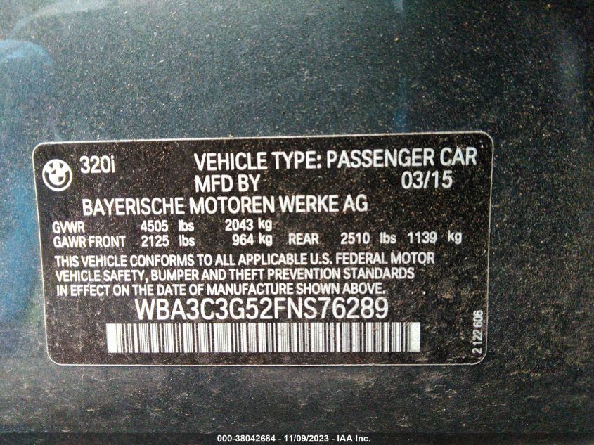 2015 BMW 320I XDRIVE WBA3C3G52FNS76289
