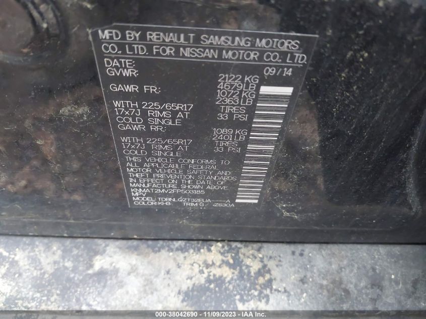 2015 NISSAN ROGUE SV - KNMAT2MV2FP503185