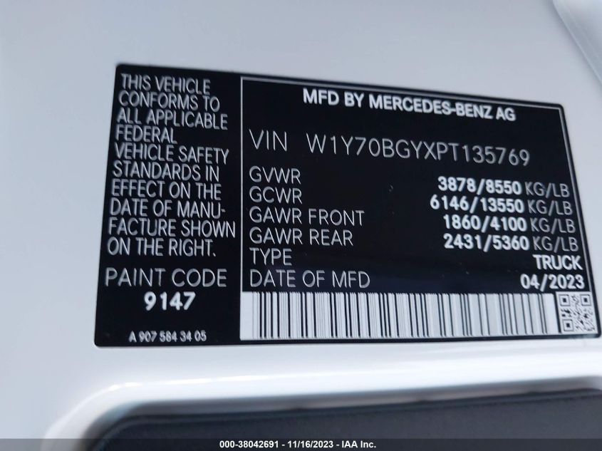 2023 MERCEDES-BENZ SPRINTER 1500 STANDARD ROOF 4-CYL GAS - W1Y70BGYXPT135769