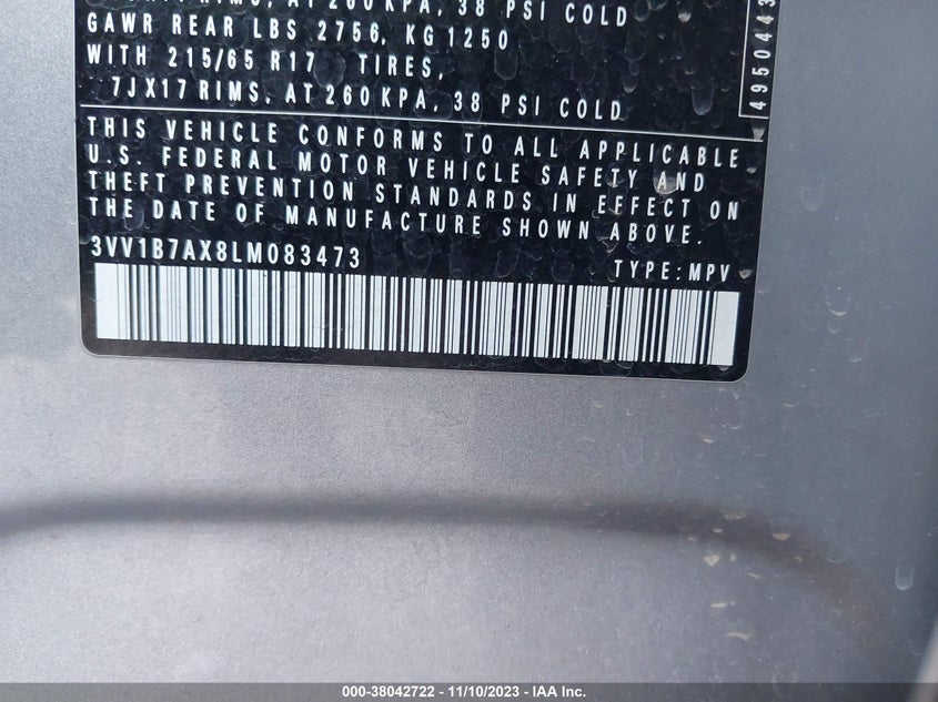 VIN 3VV1B7AX8LM083473 2020 VOLKSWAGEN TIGUAN S