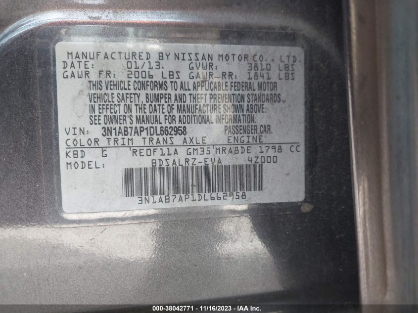2013 NISSAN SENTRA SR - 3N1AB7AP1DL662958