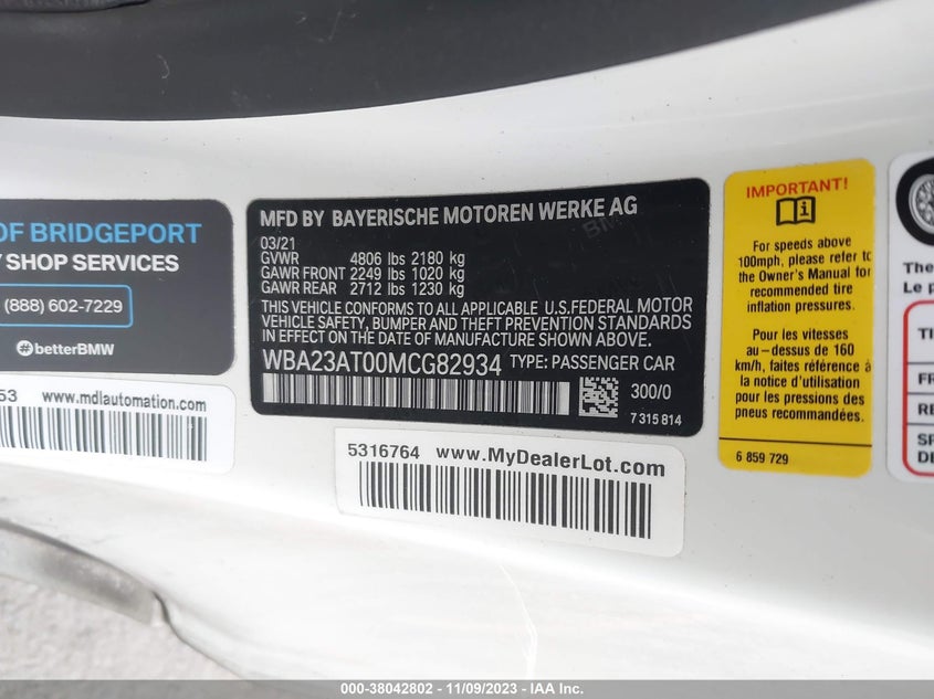 VIN WBA23AT00MCG82934 2021 BMW 430I