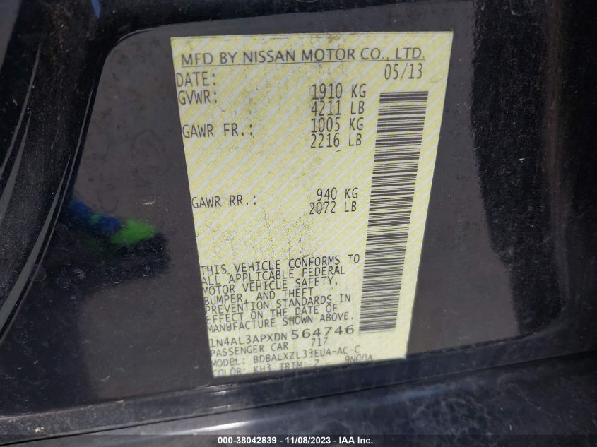 2013 NISSAN ALTIMA 2.5 SL - 1N4AL3APXDN564746