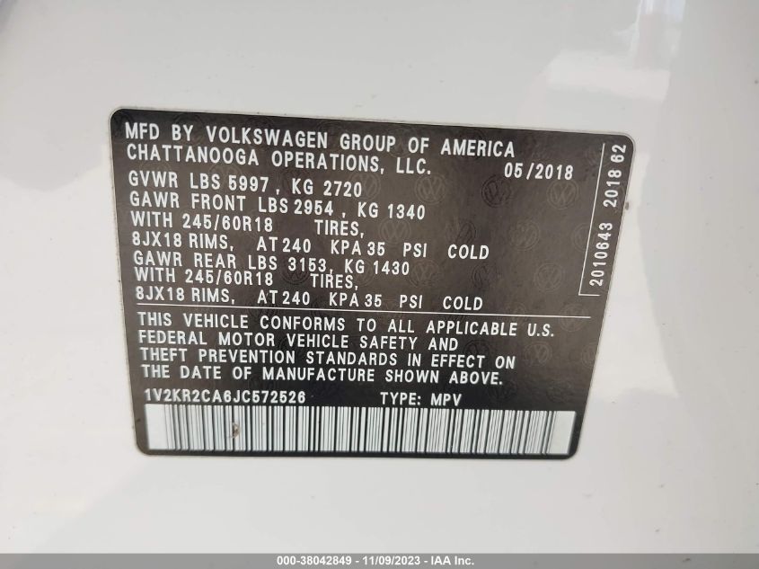 2018 VOLKSWAGEN ATLAS SE - 1V2KR2CA6JC572526