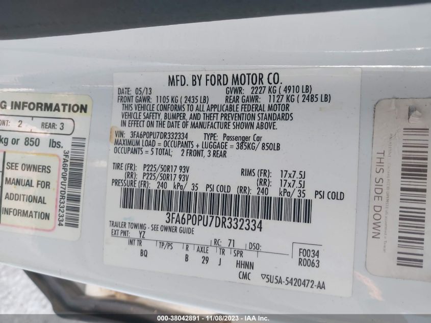 2013 FORD FUSION ENERGI SE LUXURY - 3FA6P0PU7DR332334
