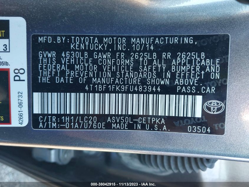 2015 TOYOTA CAMRY XSE - 4T1BF1FK9FU483944
