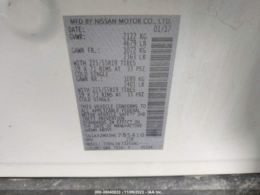 2017 NISSAN ROGUE SV/SL - 5N1AT2MV3HC785410