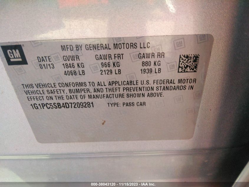 2013 CHEVROLET CRUZE 1LT AUTO - 1G1PC5SB4D7209281