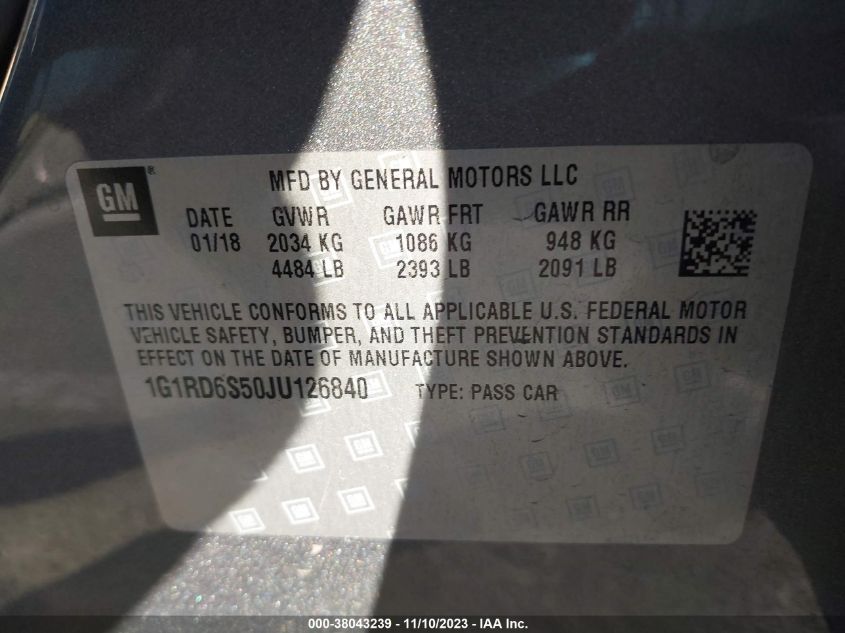 2018 CHEVROLET VOLT PREMIER - 1G1RD6S50JU126840