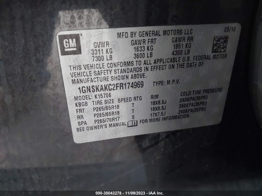 2015 CHEVROLET TAHOE LS - 1GNSKAKC2FR174969