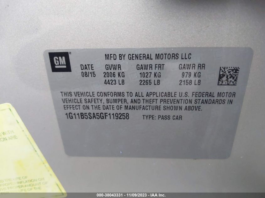 2016 CHEVROLET MALIBU LIMITED LS - 1G11B5SA5GF119258