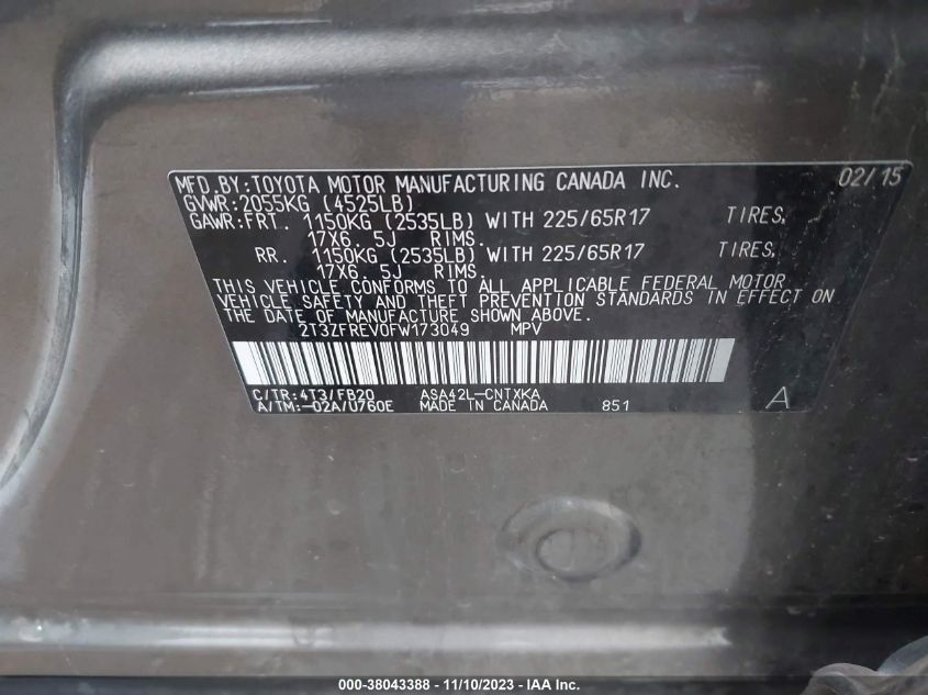 2015 TOYOTA RAV4 LE - 2T3ZFREV0FW173049