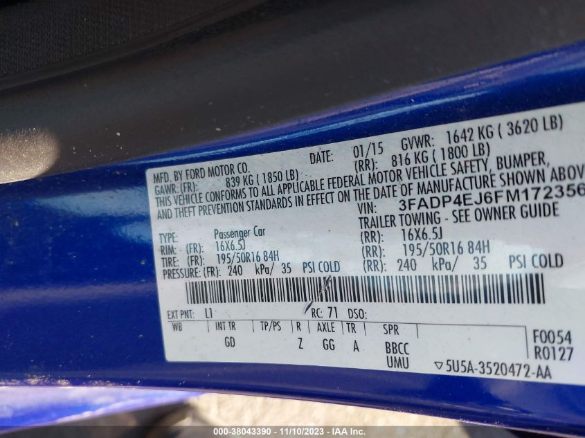 2015 FORD FIESTA SE - 3FADP4EJ6FM172356