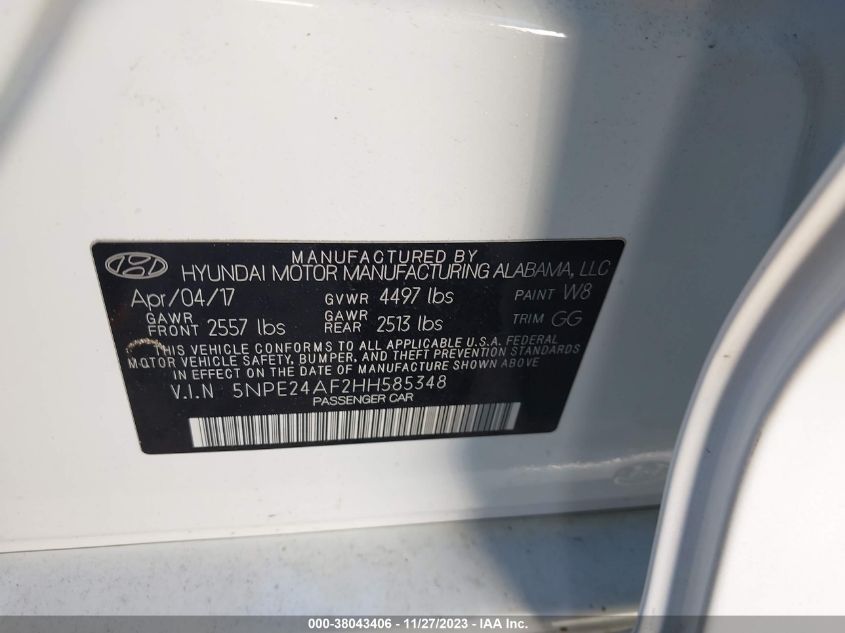 2017 HYUNDAI SONATA 2.4L - 5NPE24AF2HH585348