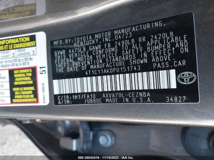 2023 TOYOTA CAMRY LE - 4T1C11AK0PU151743