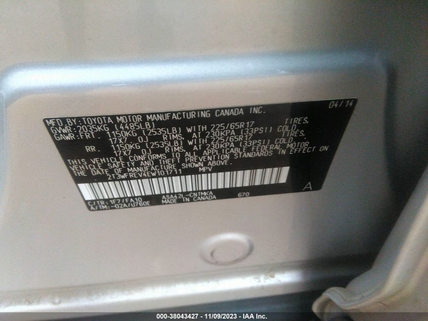 2014 TOYOTA RAV4 XLE - 2T3WFREV4EW101711