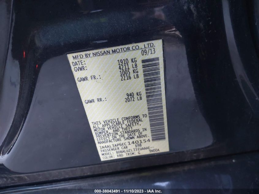 2014 NISSAN ALTIMA 2.5/S/SV/SL - 1N4AL3AP6EC140154
