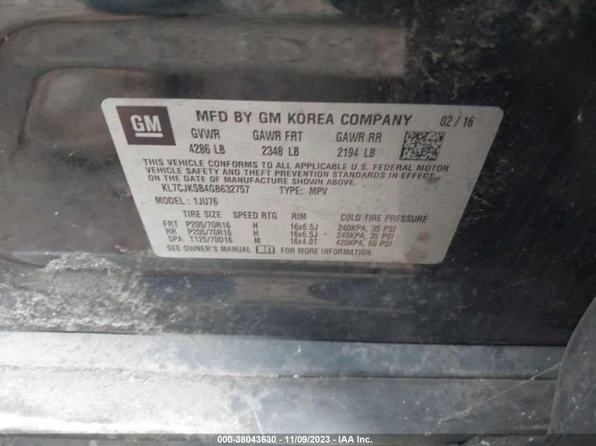 2016 CHEVROLET TRAX 1LS - KL7CJKSB4GB632757