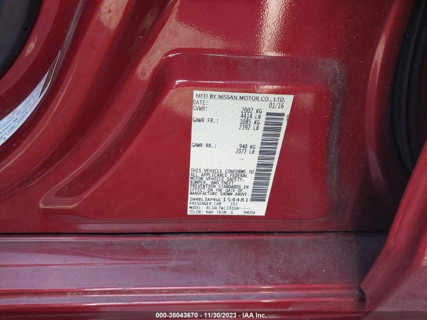 2016 NISSAN ALTIMA 3.5SL/3.5 SR - 1N4BL3AP4GC154481