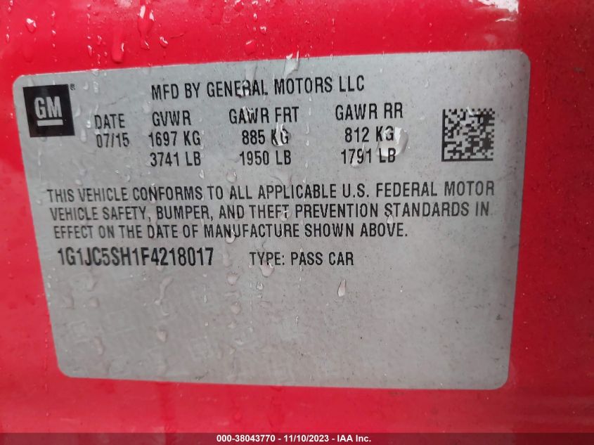 2015 CHEVROLET SONIC LT AUTO - 1G1JC5SH1F4218017