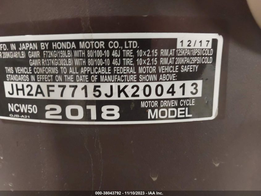 2018 HONDA NCW50 - JH2AF7715JK200413