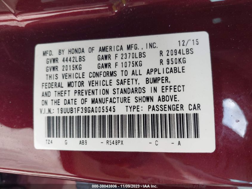 2016 ACURA TLX - 19UUB1F39GA005545