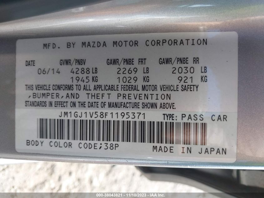 2015 MAZDA MAZDA6 I TOURING - JM1GJ1V58F1195371