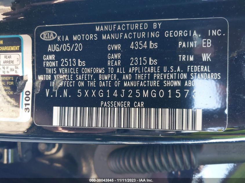 2021 KIA K5 LXS - 5XXG14J25MG015732