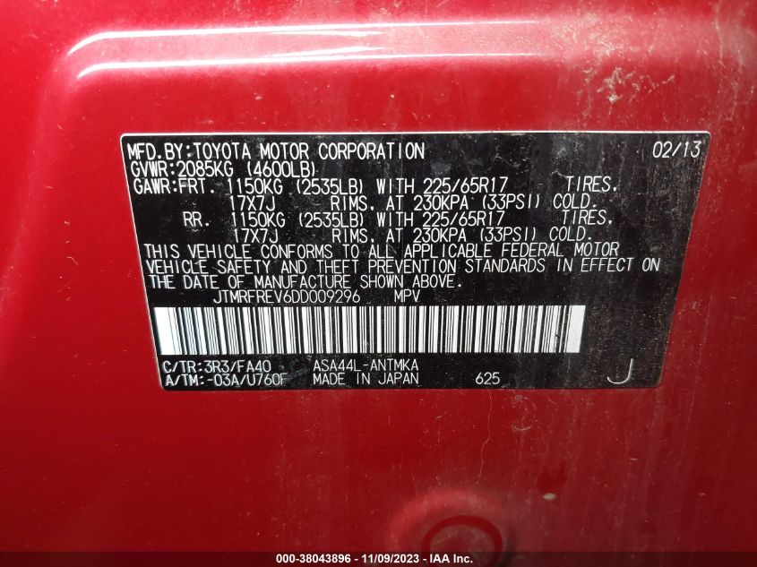 2013 TOYOTA RAV4 XLE - JTMRFREV6DD009296