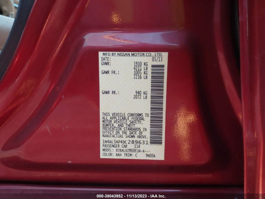 2013 NISSAN ALTIMA 2.5 SV - 1N4AL3AP4DC289631