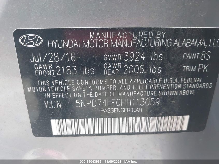 2017 HYUNDAI ELANTRA SE - 5NPD74LF0HH113059