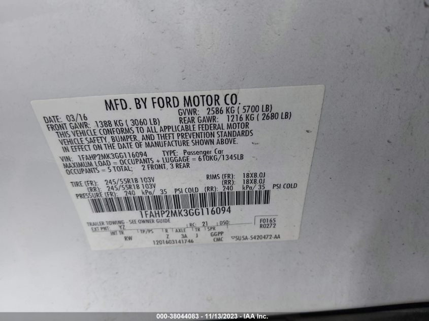 2016 FORD SEDAN POLICE INTERCEPTOR 1FAHP2MK3GG116094