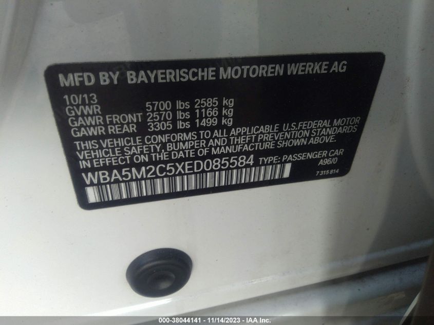 2014 BMW 5 SERIES GRAN TURISMO 535I - WBA5M2C5XED085584
