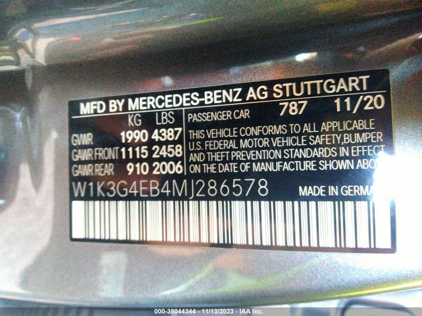 2021 MERCEDES-BENZ A 220 W1K3G4EB4MJ286578