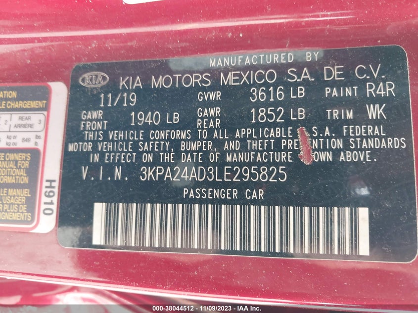 VIN 3KPA24AD3LE295825 2020 KIA RIO LX/S