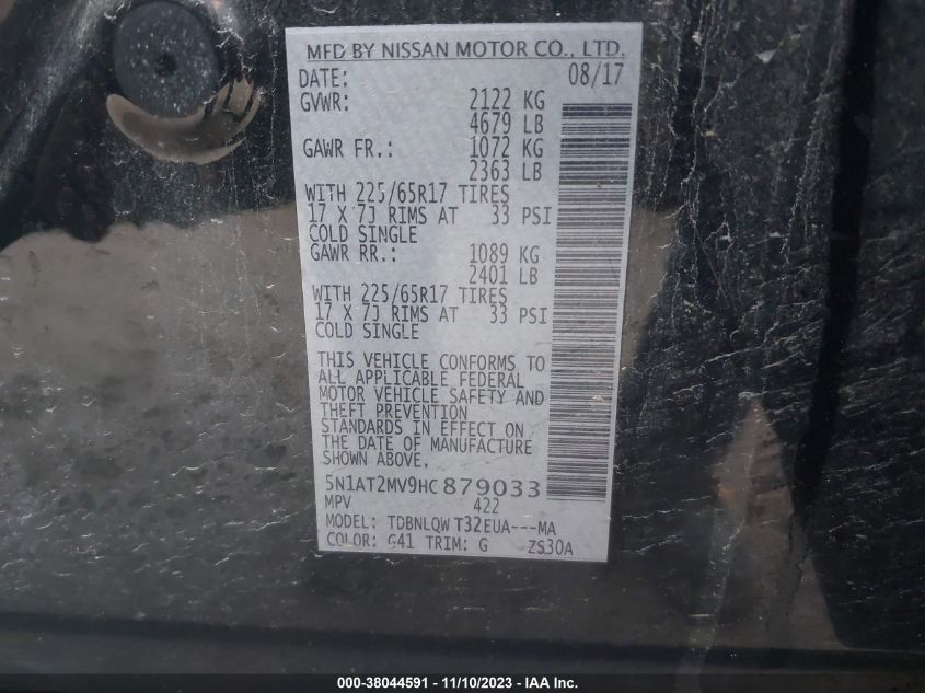 2017 NISSAN ROGUE SV/SL - 5N1AT2MV9HC879033