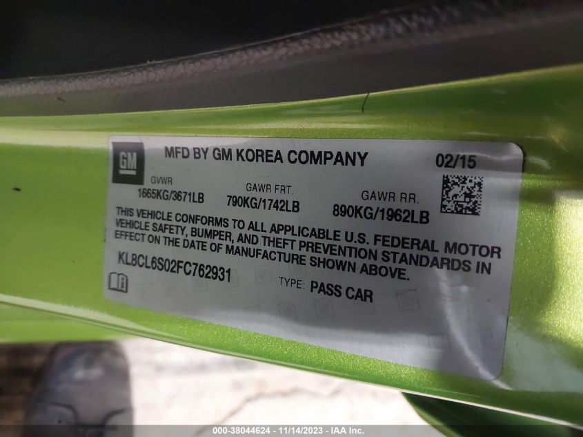 2015 CHEVROLET SPARK EV 2LT KL8CL6S02FC762931