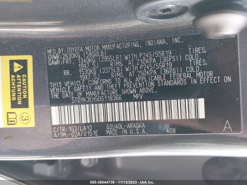 2013 TOYOTA HIGHLANDER LIMITED V6 - 5TDYK3EH5DS118366