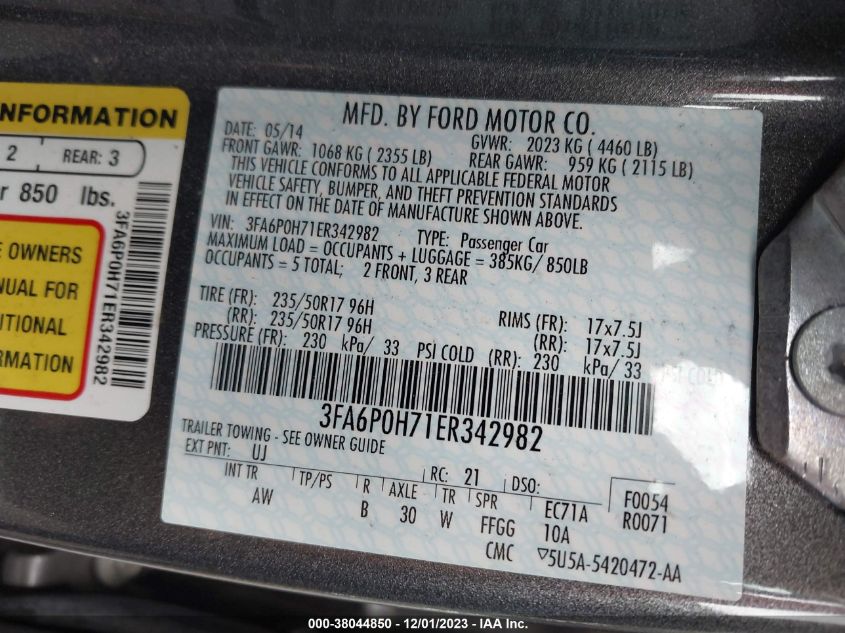 2014 FORD FUSION SE - 3FA6P0H71ER342982