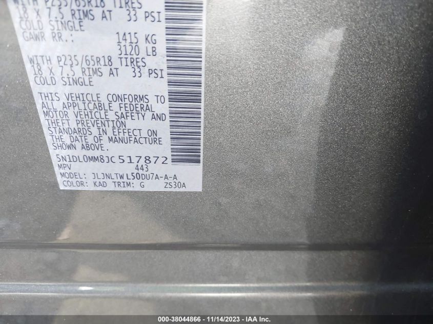 VIN 5N1DL0MM8JC517872 2018 INFINITI QX60