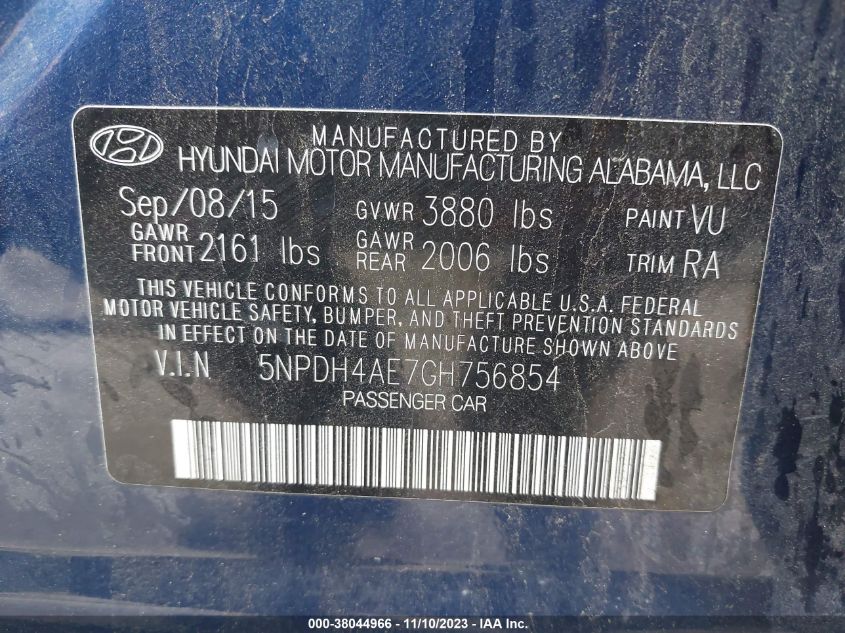 2016 HYUNDAI ELANTRA SE/SPORT/LIMITED - 5NPDH4AE7GH756854