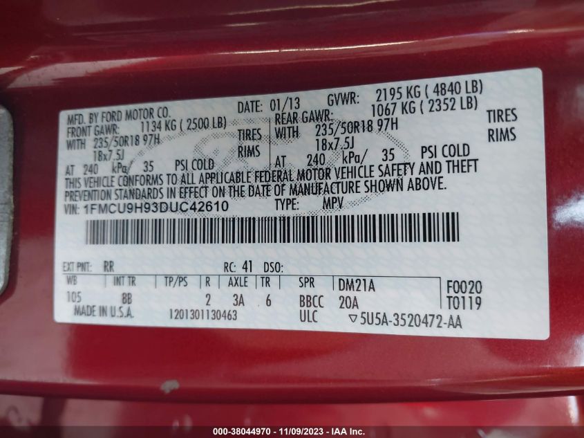 2013 FORD ESCAPE SEL - 1FMCU9H93DUC42610