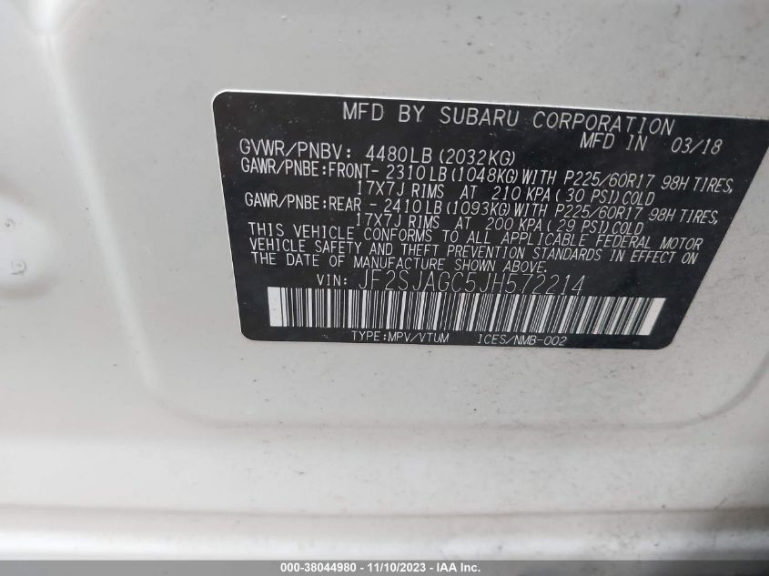 2018 SUBARU FORESTER 2.5I PREMIUM - JF2SJAGC5JH572214