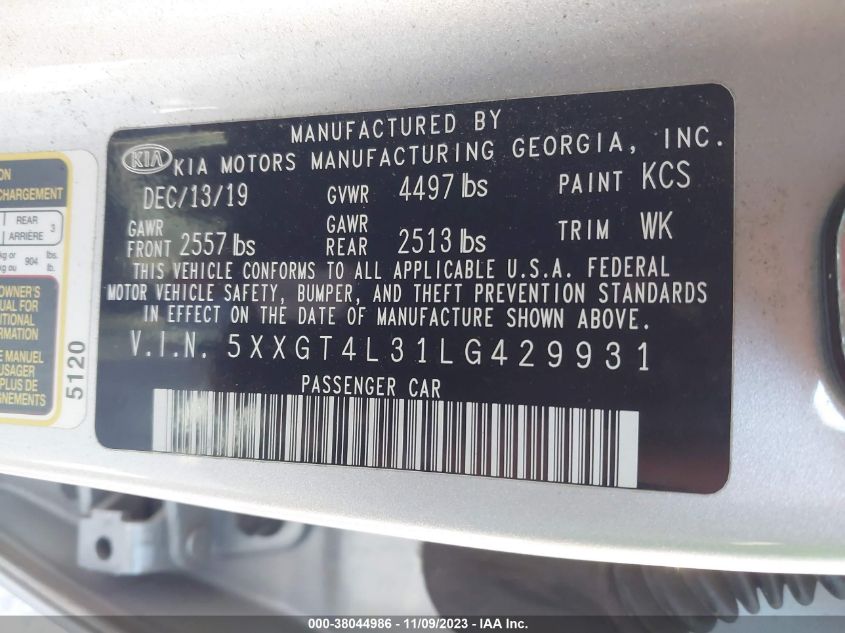 2020 KIA OPTIMA LX/S/SE - 5XXGT4L31LG429931