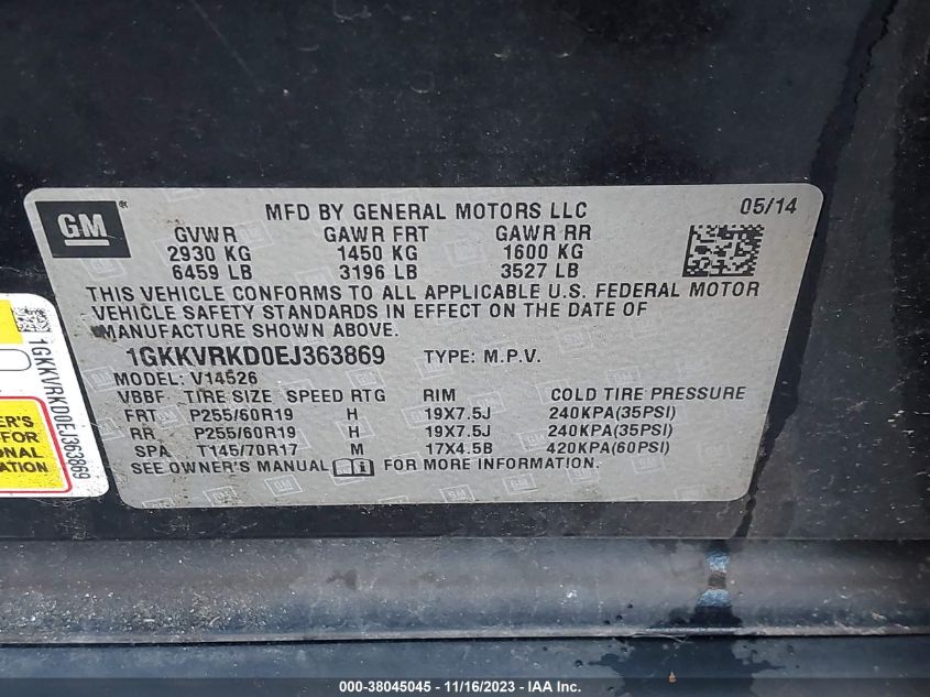 2014 GMC ACADIA SLT-1 - 1GKKVRKD0EJ363869
