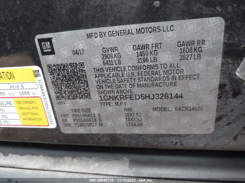 2017 CHEVROLET TRAVERSE LS - 1GNKRFED5HJ326144