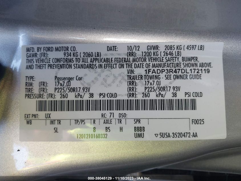 2013 FORD FOCUS ELECTRIC 1FADP3R47DL172119