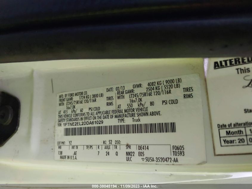 2013 FORD E250 1FTBE2EL2DDA61029